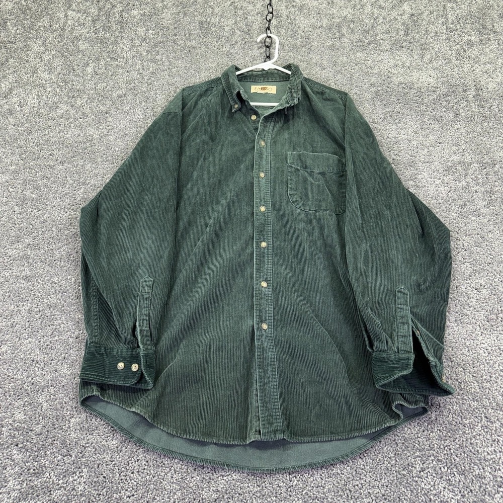 Fargo Shirt Mens 2XL Green Corduroy Long Sleeve Button Up Casual Pocket Workwear